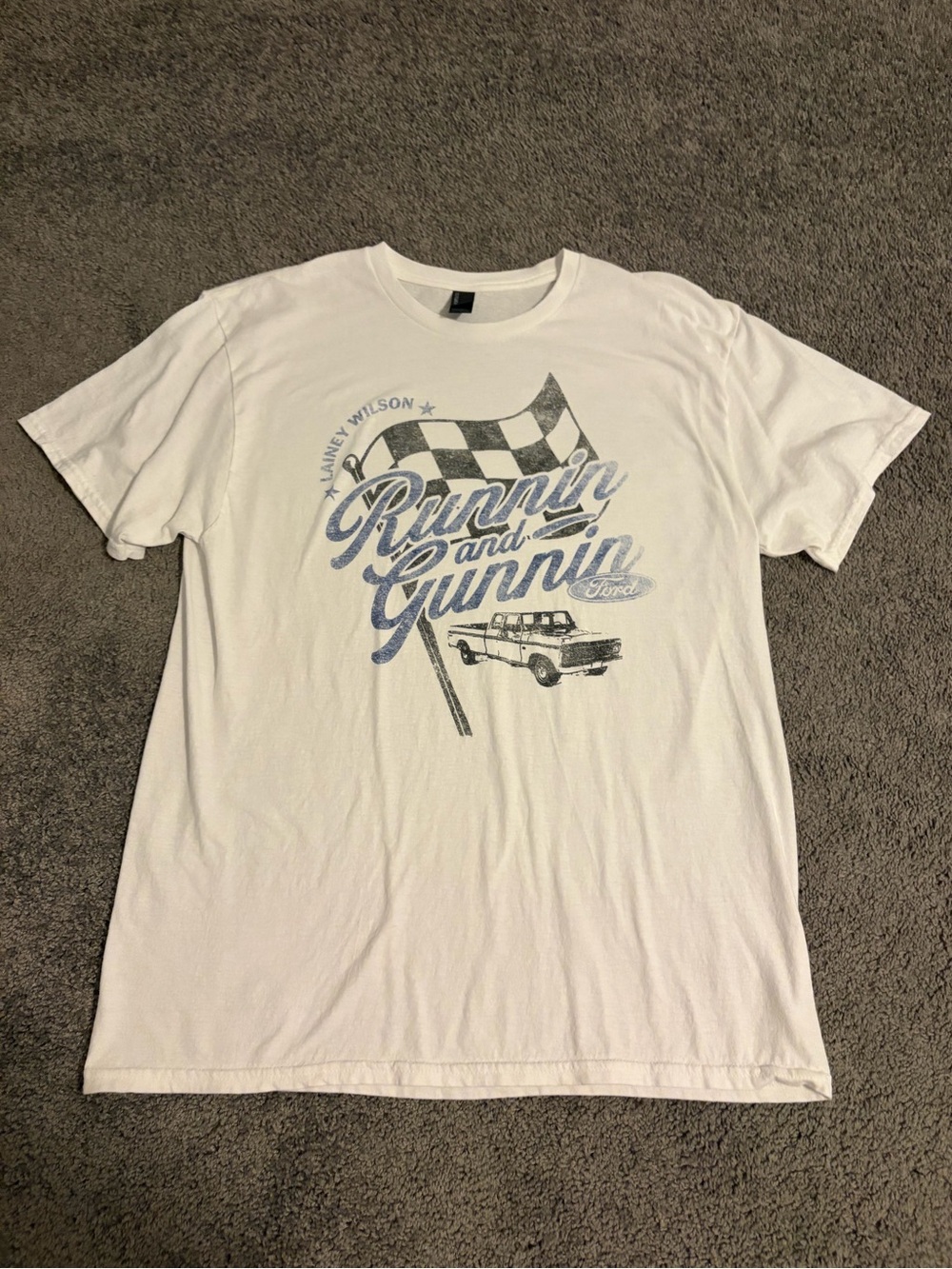Lainey Wilson and Ford Runnin' and Gunnin' Graphic Crew Neck T-Shirt - White